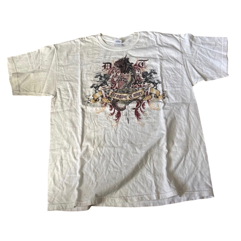 Gildan Graphic Tee Women Small White Dragon Tamer Medieval Fantasy T-Shirt